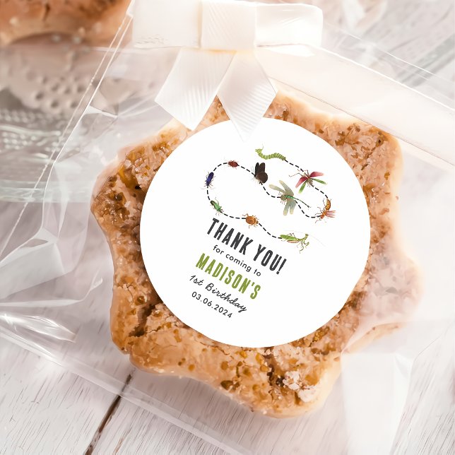 Bugs & Insects Vintage Birthday Party  Classic Round Sticker (Creator Uploaded)