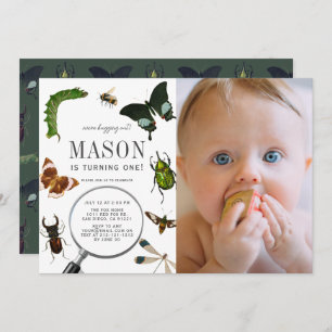 Bugs & Insects Vintage Boy Photo 1st Birthday Invitation