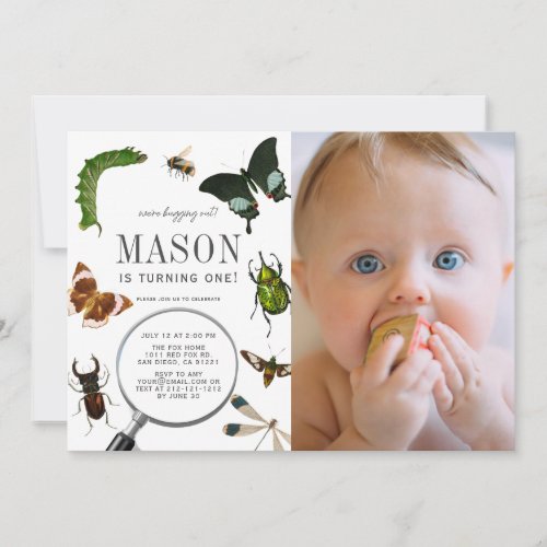 Bugs  Insects Vintage Boy Photo 1st Birthday Invitation