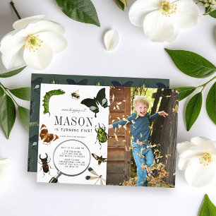 Bugs & Insects Vintage Boy Photo Birthday Invitation