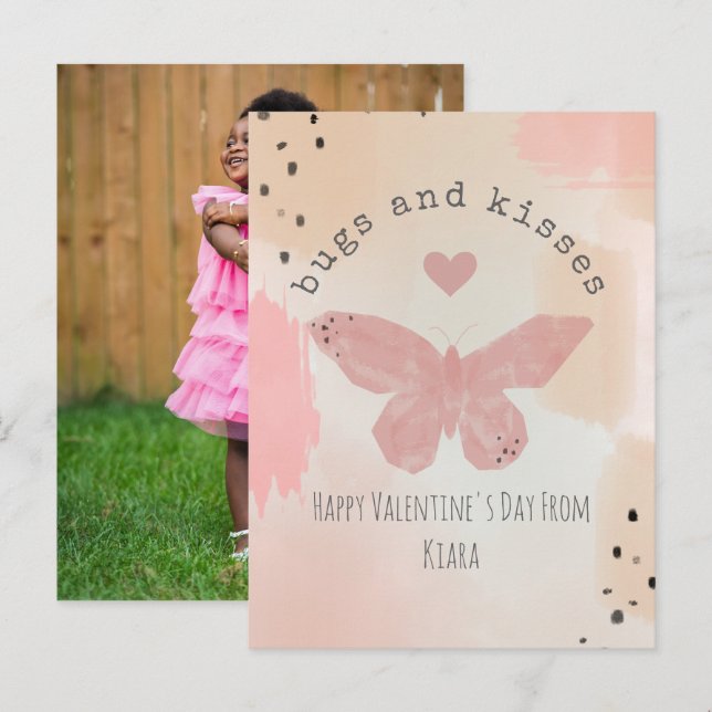 Bugs & Kisses Butterfly Classroom Valentine Photo Postcard (Front/Back)