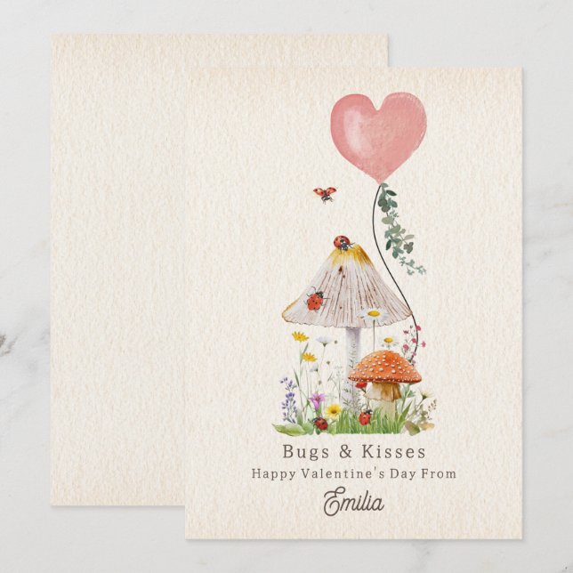 Bugs & Kisses Ladybugs Mushroom Valentine (Front/Back)