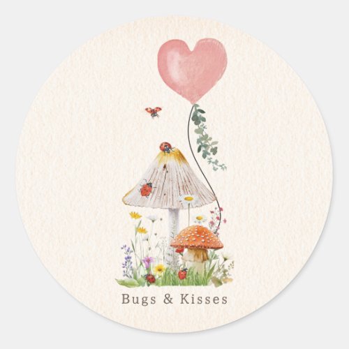 Bugs  Kisses Ladybugs Mushroom Valentine Classic Round Sticker