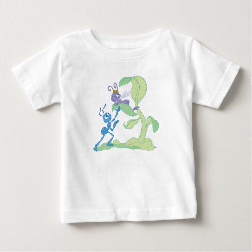Bugs Life Flik talking to Princess Atta on a leaf Baby T_Shirt