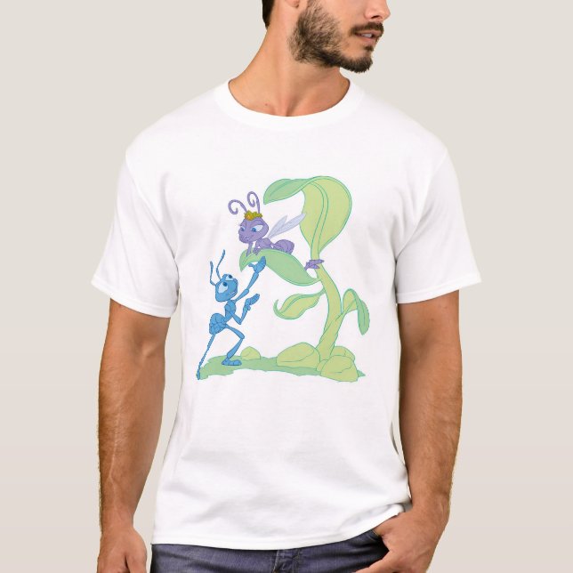 Bug's Life Flik talking to Princess Atta on a leaf T-Shirt (Front)