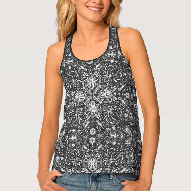 Bugs, off white on black tank top (Front)