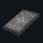 Bugs, off white on black trifold wallet<br><div class="desc">Hand-drawn symetrical pattern with various bugs-beetles,  butterflies and spiders</div>