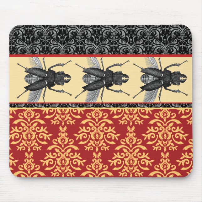 Bugs on Brocade - Elegant Damask, Creepy Beetle! Mouse Pad (Front)
