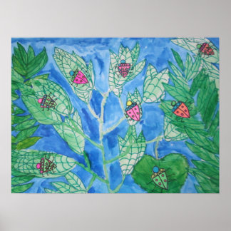 Bugs On Leaves Watercolor Poster