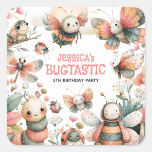 BUGTASTIC Insects Whimsical Bugs Kids' Birthday Square Sticker