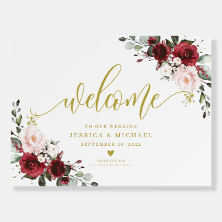 Bugundy Floral Welcome Sign Foam Core Borad