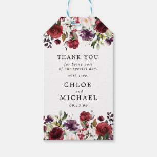 Bugundy Red Blush Pink Floral Wedding Gift Tags