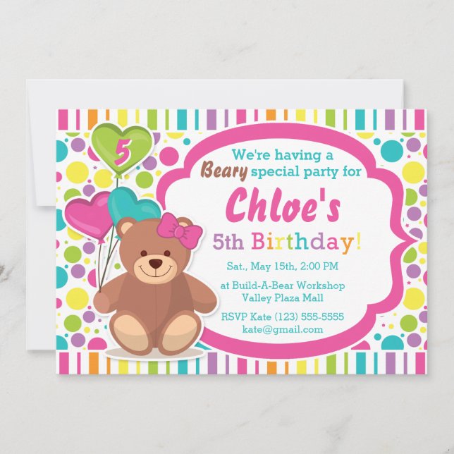 Build A Bear Girl's Birthday Party Invitation (Front)