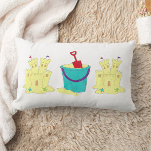 Build a Sandcastle Beach House Pail Shovel Shells Lumbar Pillow