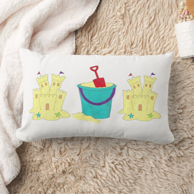 Build a Sandcastle Beach House Pail Shovel Shells Lumbar Pillow (Blanket)