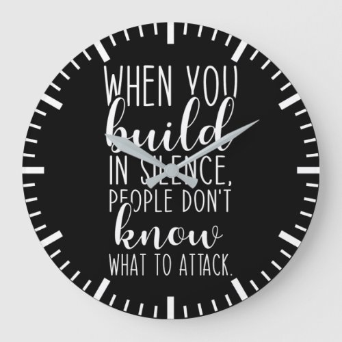 Build In Silence Gym Hustle Success Inspire Large Clock