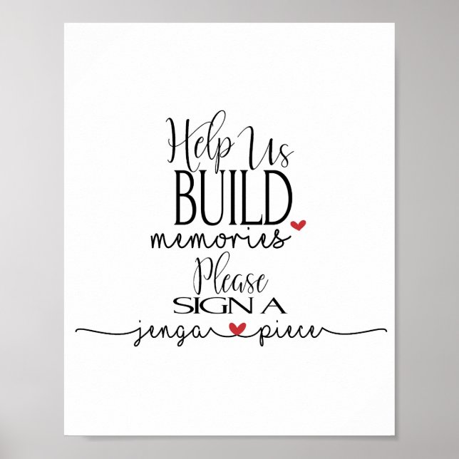 build memories, sign a Jenga piece wedding sign (Front)