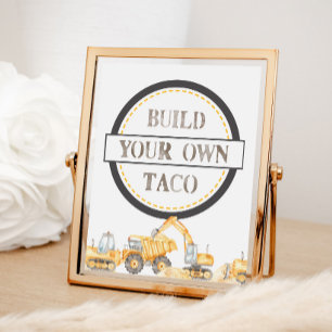 Build Taco Construction Truck Tabletop Party Sign