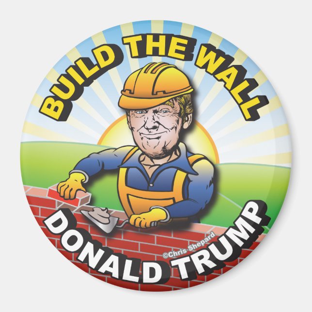 BUILD THE WALL DONALD TRUMP BRICK LAYER MASON USA MAGNET (Front)