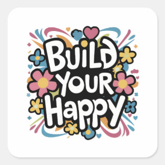 build your happy square sticker