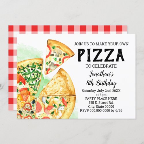 Build your pizza birthday party summer bash invitation