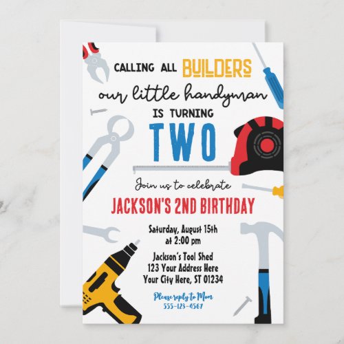 Builder Birthday Invitation Handyman  Invitation
