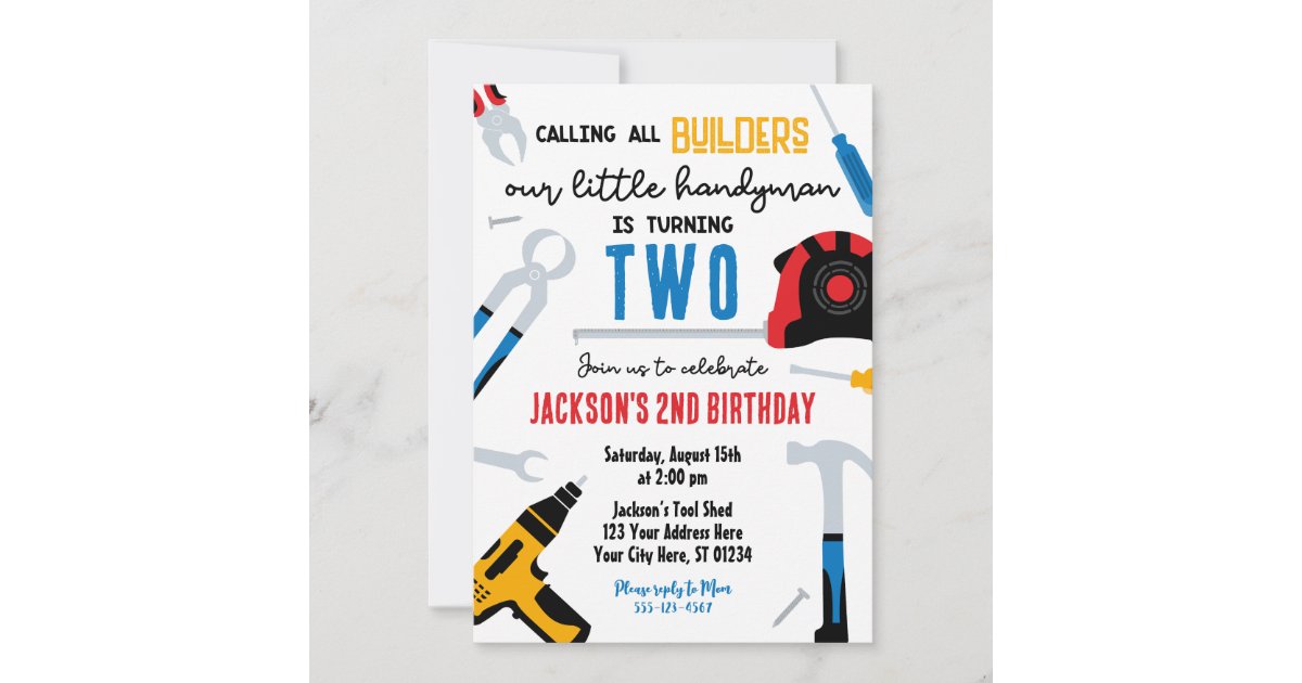 Builder Birthday Invitation, Handyman Invitation Zazzle