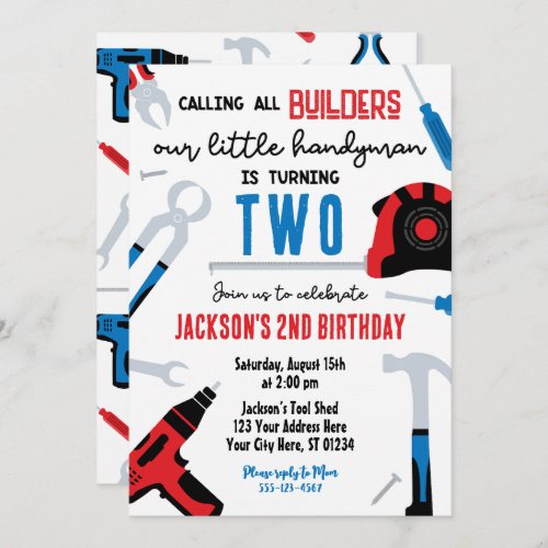 Builder Birthday Invitation Handyman  Invitation