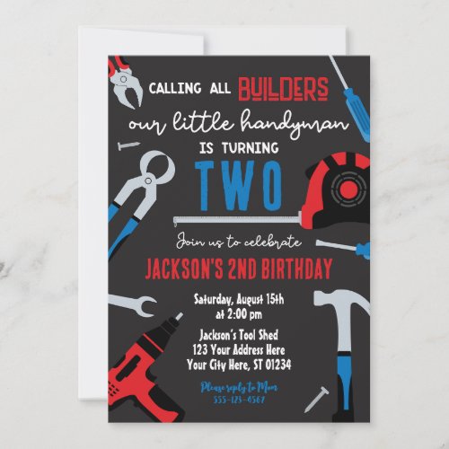 Builder Birthday Invitation Handyman  Invitation