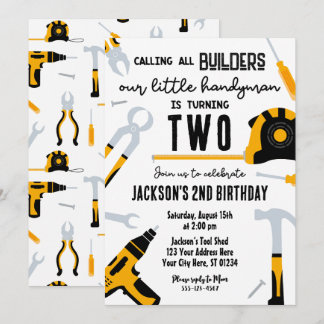 Builder Birthday Invitation, Handyman Invitation