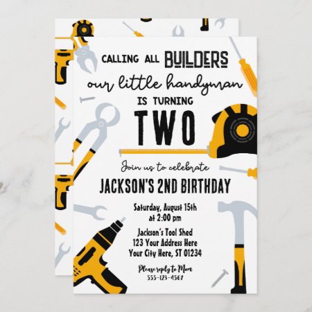 Builder Birthday Invitation, Handyman  Invitation