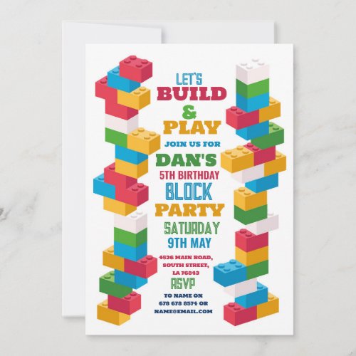 Builder Birthday Party Construction Blocks Invitation