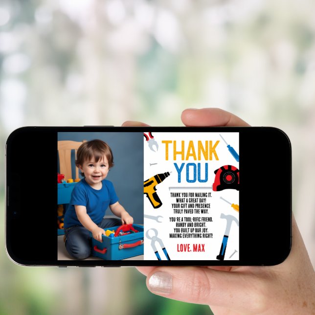 Builder Birthday Thank You Card, Tools Thank You Invitation (Front Digital)