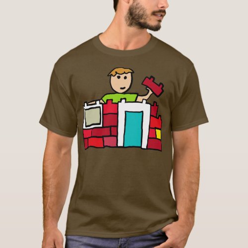 Builder Builds House with Building Blocks T_Shirt