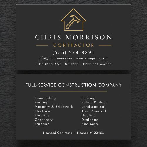 Builder &amp; Construction Company Black Gold Business Card