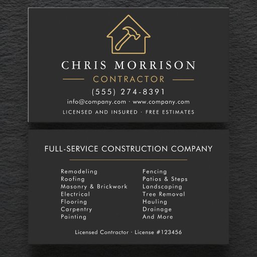 Customizable Builder &amp; Construction Company Black Gold Business Card