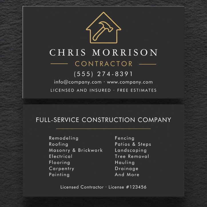 Builder & Construction Company Black Gold Business Card