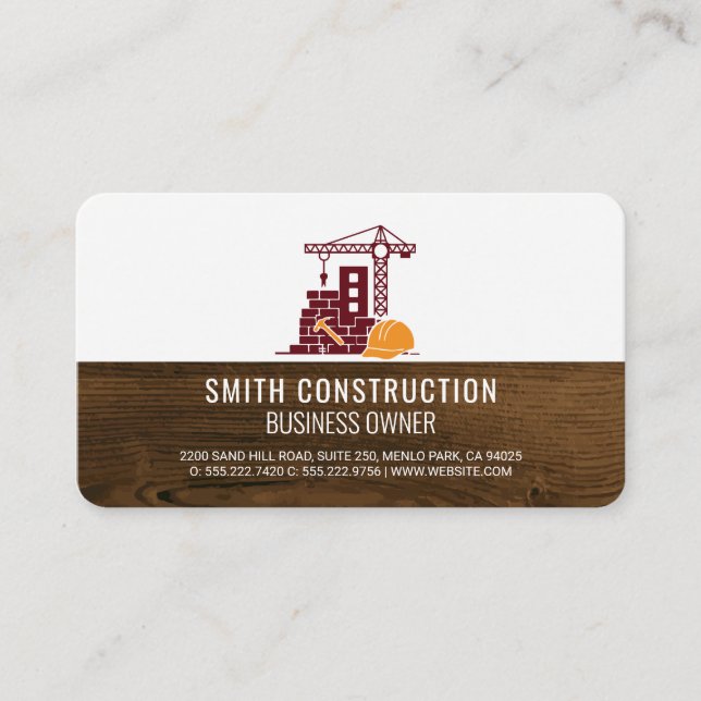 Builder | Construction Site | Wood Grain Business Card (Front)
