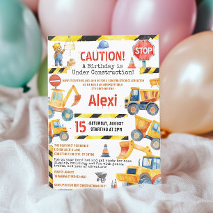 Builder Construction Zone 5th Birthday Kids party Invitation