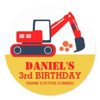 Builder Excavator Kids Birthday Party Stickers