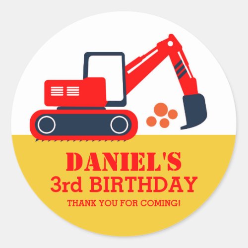 Builder Excavator Kids Birthday Party Stickers