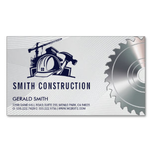 Builder Helmet Construction Saw Contractor Business Card Magnet