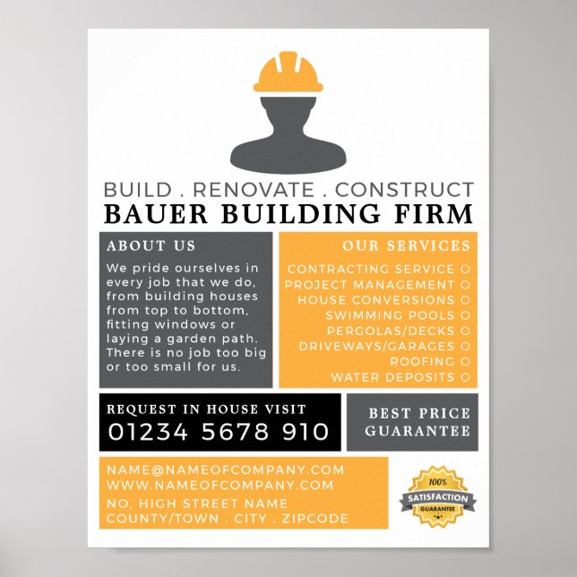 Builder Logo, Building Firm, Builders Advertising Poster (Front)