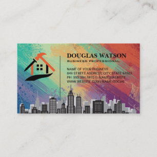 Builder Logo City Skyline Construction Business Card