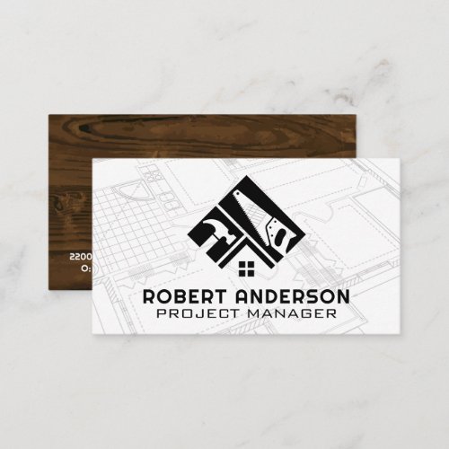 Builder Logo  Construction Tools  Blueprints Business Card