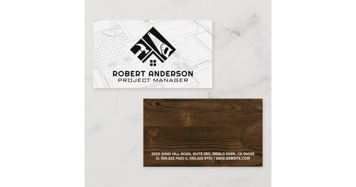 Builder Logo | Construction Tools | Blueprints Business Card | Zazzle