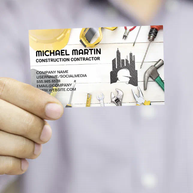 Builder Tools | Construction Contractor Logo Business Card | Zazzle