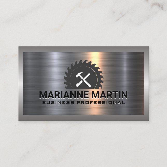 Builder Tools Logo | Metal Background Business Card (Front)