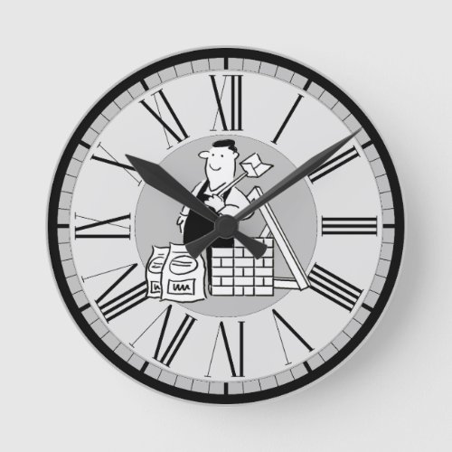 Builder with his Building Materials Round Clock