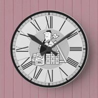 Builder with his Building Materials Round Clock